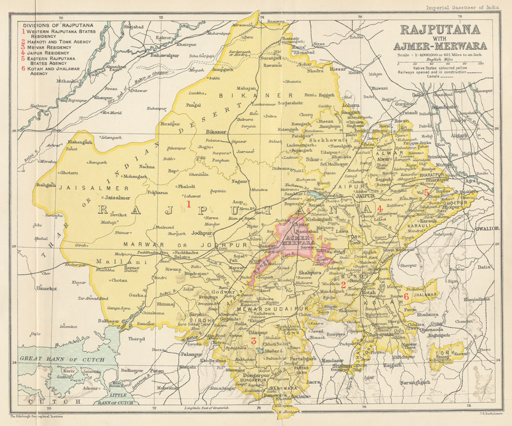 राजपूताना ऐतिहासिक नक्शा - Historical Rajputana Agency map with princely states Mewar Marwar Jaipur Jodhpur