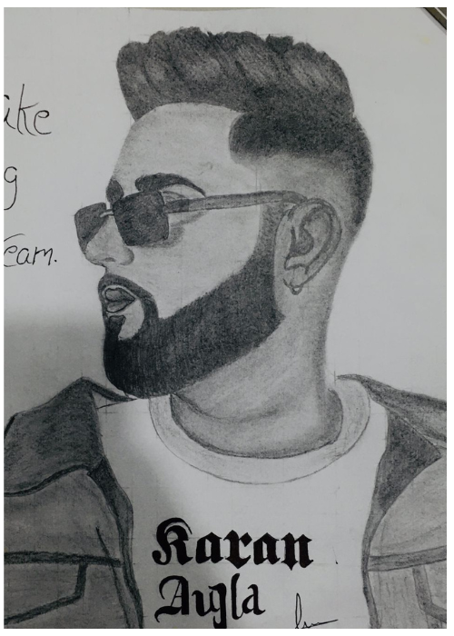 Karan Aujla Punjabi singer pencil sketch by Sandeep Rajput